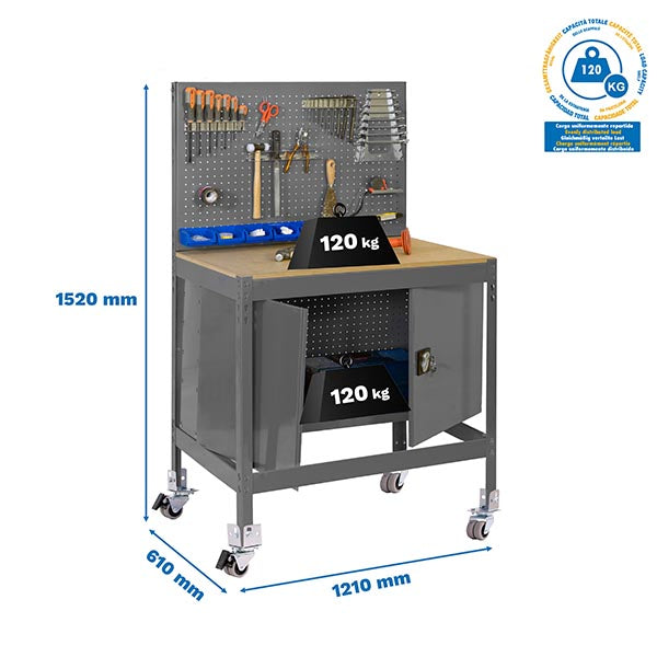 Workbench Simonwork Mobile BT2 Cabinet 1200 Grey/Wood - (1520x1210x610)