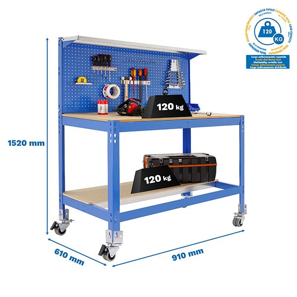 Banco de trabajo Simonwork Mobile BT3 900 Azul/Madera - (1520x910x610)