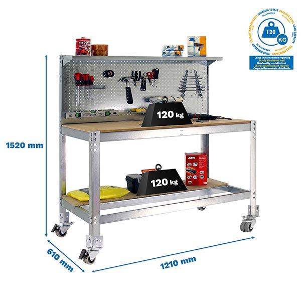 Workbench Simonwork Mobile BT3 1200 Galv/Wood - (1520x1210x610)