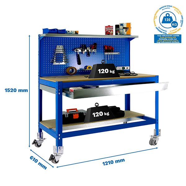 Workbench Simonwork Mobile BT3 Box 1200 Blue/Wood - (1520x1210x610)
