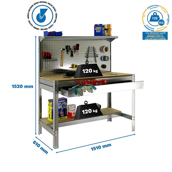 Workbench Simonwork Mobile BT3 Box 1500 Galv/Wood - (1520x1510x610)