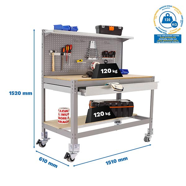 Workbench Simonwork Mobile BT3 Box 1500 Grey/Wood - (1520x1510x610)