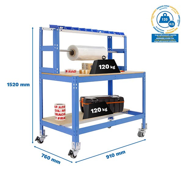 Workbench Simonwork Mobile BT4 900 Blue/Wood - (1520x910x760)