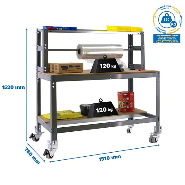 Workbench Simonwork Mobile BT4 1500 Grey/Wood - (1520x1510x760)
