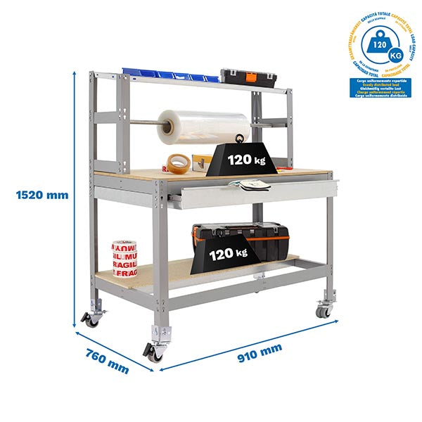 Workbench Simonwork Mobile BT4 Box 900 Grey/Wood - (1520x910x760)