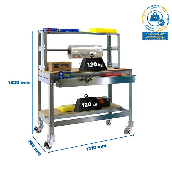 Workbench Simonwork Mobile BT4 Box 1200 Galv/Wood - (1520x1210x760)