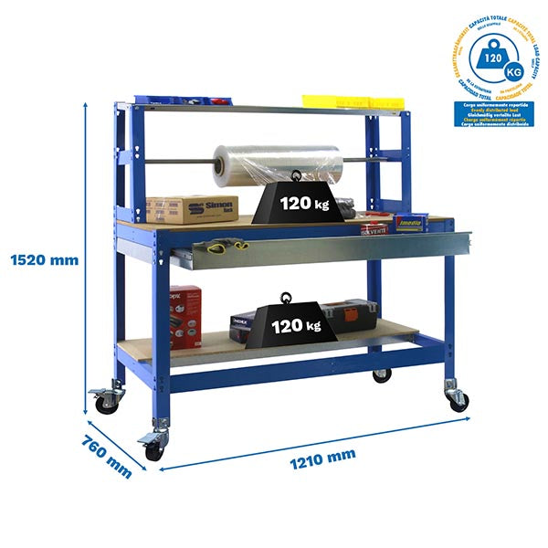 Workbench Simonwork Mobile BT4 Box 1200 Blue/Wood - (1520x1210x760)