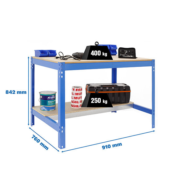 Workbench Simonwork BT0 900x750 Blue/Wood - (842x910x760)