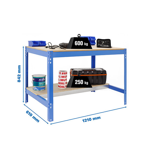 Workbench Simonwork BT0 1200x600 Blue/Wood - (842x1210x610)