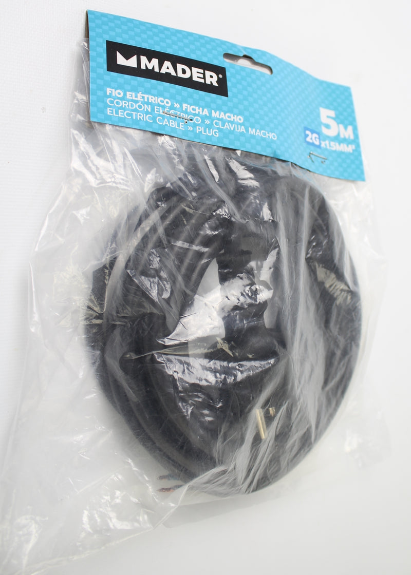 Extensão Elétrica Fio + Macho, Preta, 5m, 3Gx1.5mm²