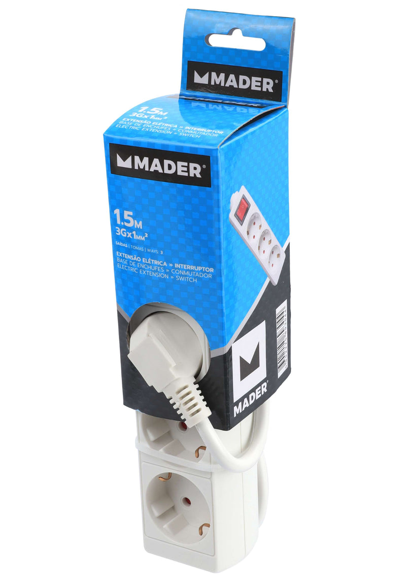 Extensão Elétrica com Interruptor, 3 Tomadas, 1.5m, 3G x 1.0mm²
