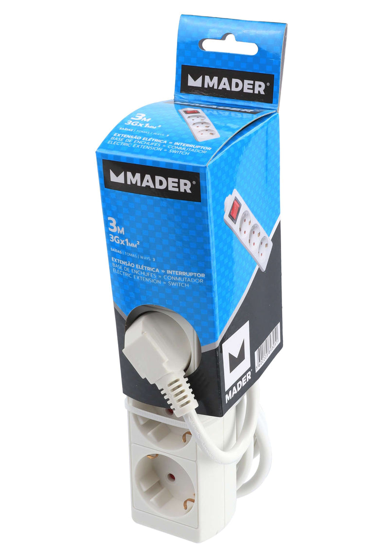 Extensão Elétrica com Interruptor, 3 Tomadas, 3m, 3G x 1.0mm²