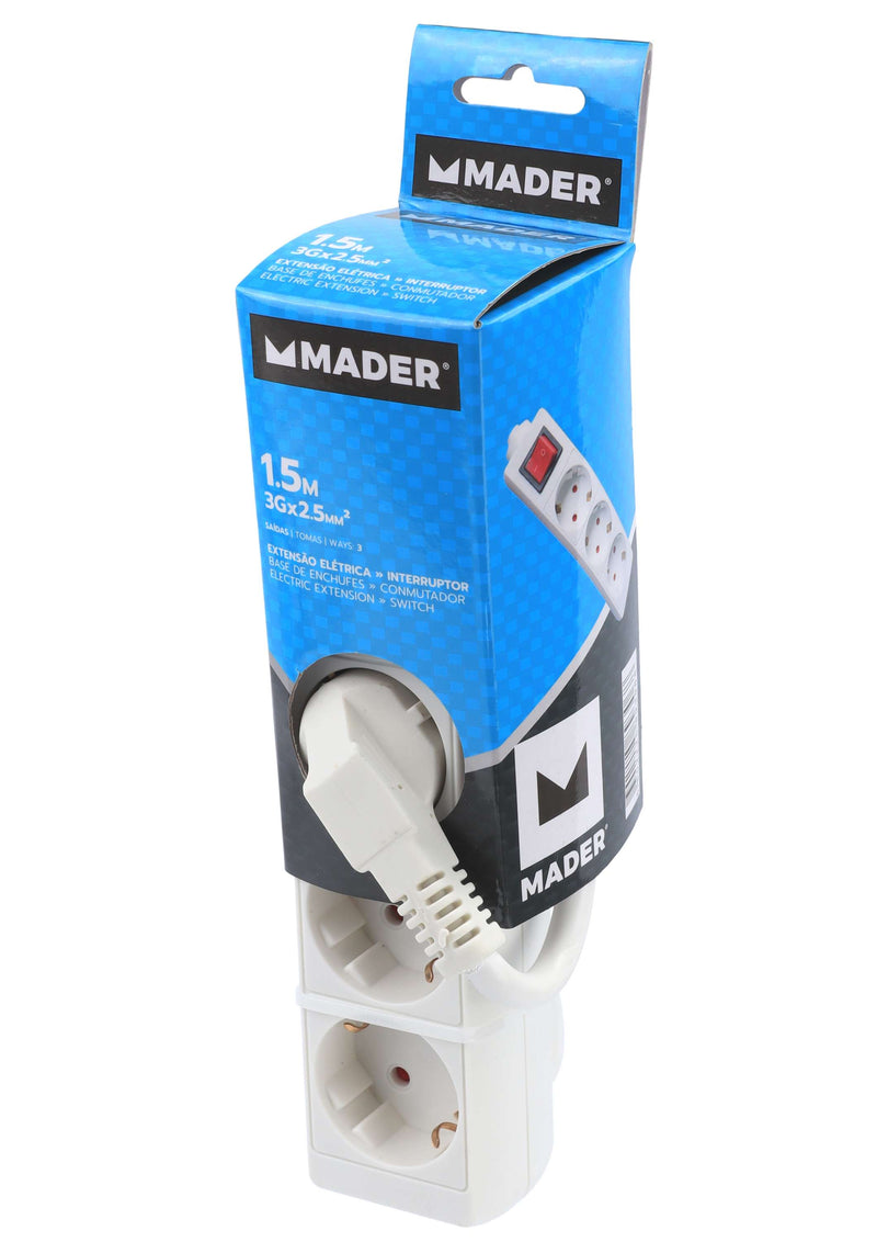 Extensão Elétrica com Interruptor, 3 Tomadas, 1.5m, 3G x 2.5mm²