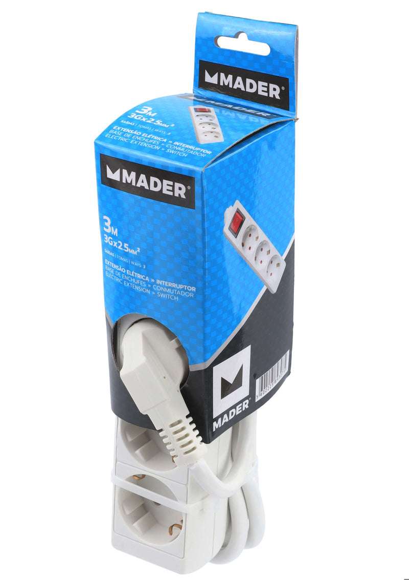 Extensão Elétrica com Interruptor, 3 Tomadas, 3m, 3G x 2.5mm²
