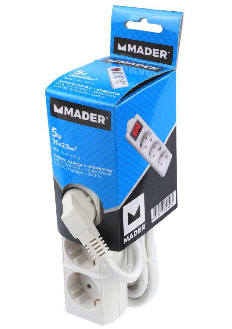 Extensão Elétrica com Interruptor, 3 Tomadas, 5m, 3G x 2.5mm²