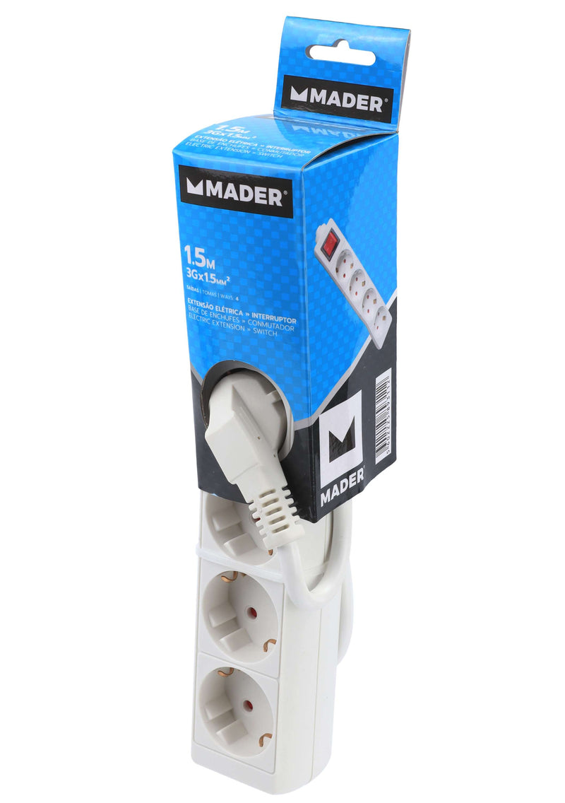 Extensão Elétrica com Interruptor, 4 Tomadas, 1.5m, 3G x 1.5mm²