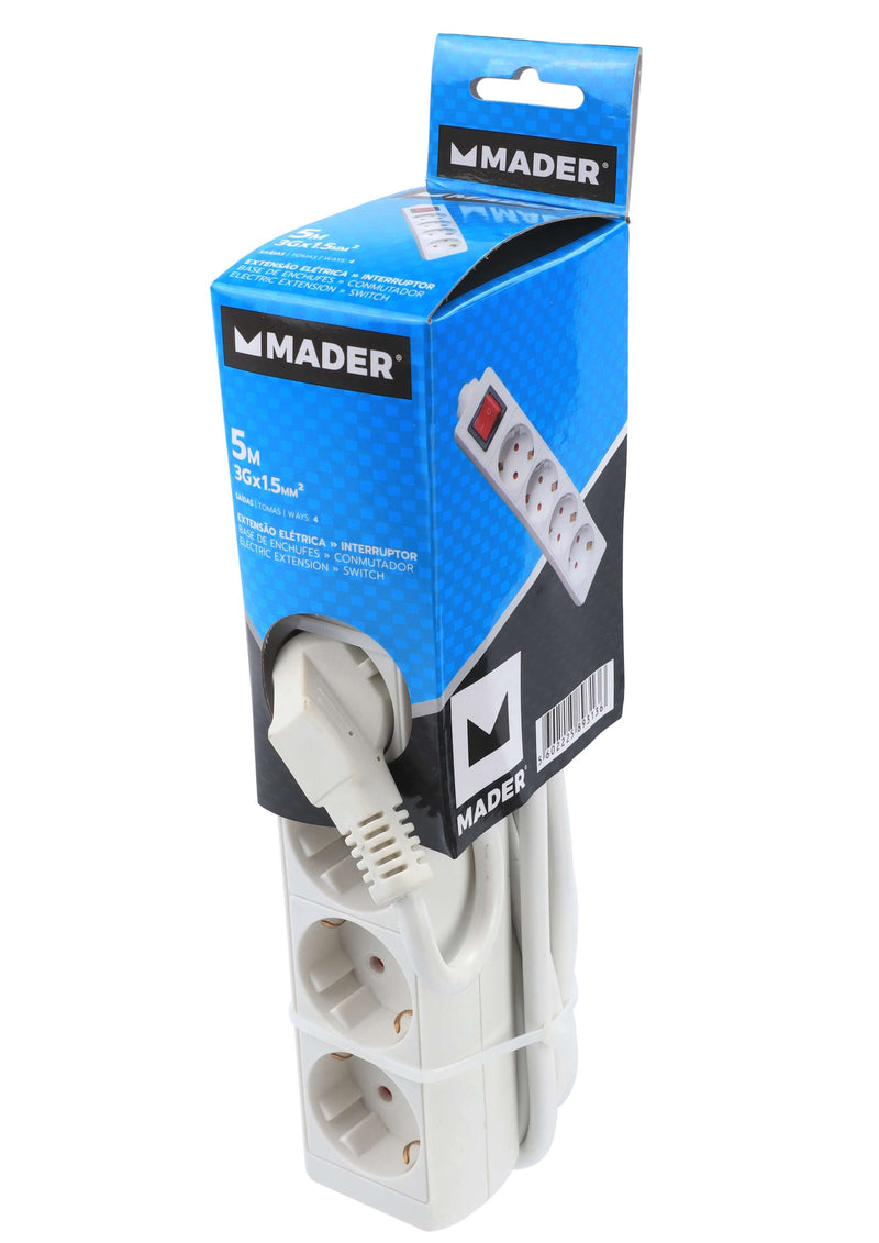 Extensão Elétrica com Interruptor, 4 Tomadas, 5m, 3G x 1.5mm²