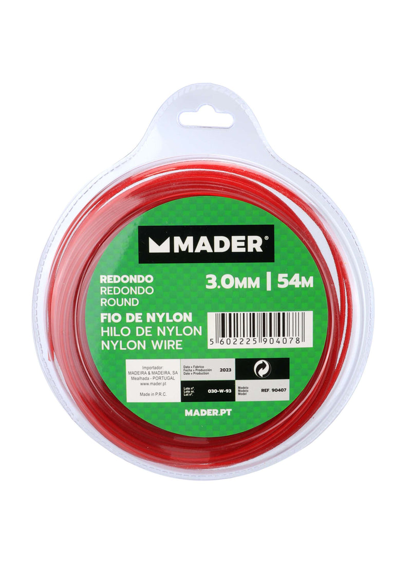 Alambre de nailon, redondo, 3 mm, 54 m - MADER®