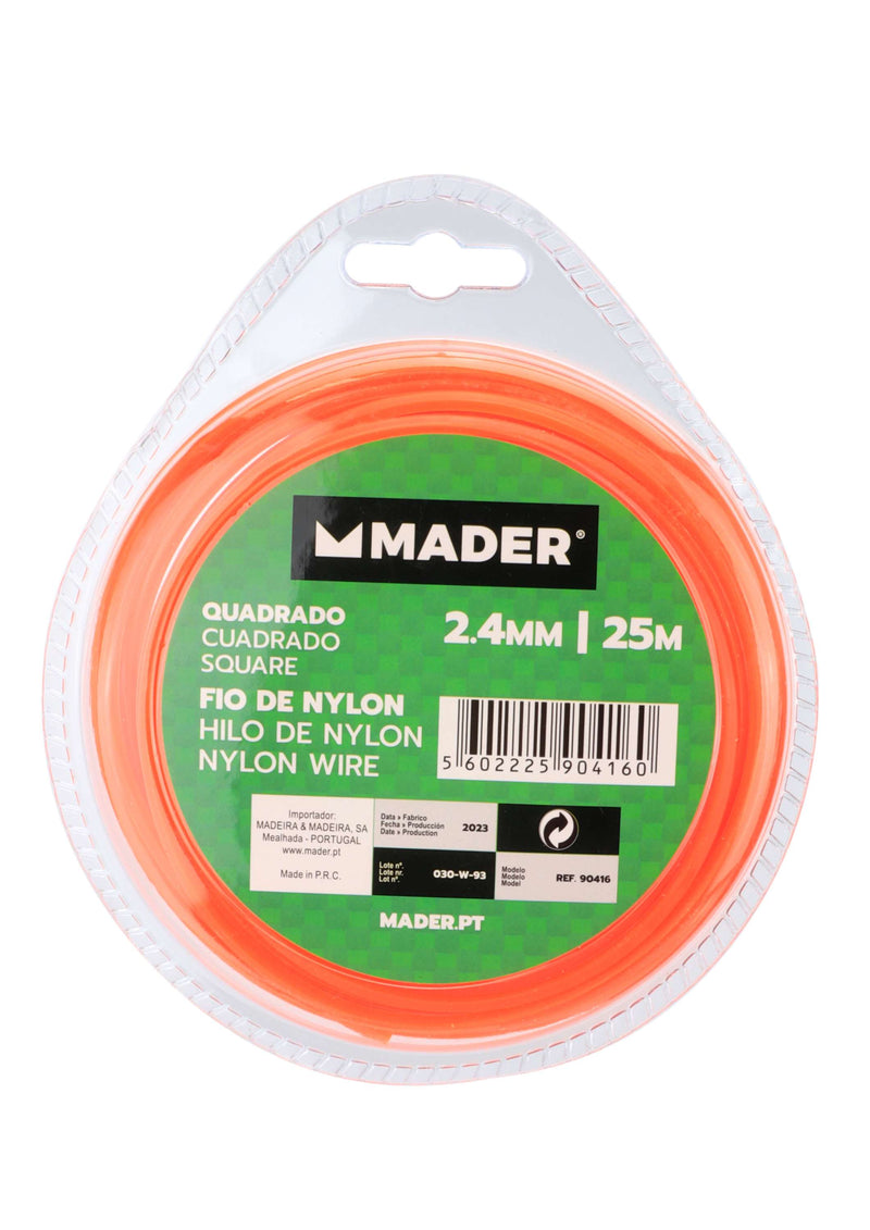 Fio de Nylon Quadrado, 2.4mm, 25m