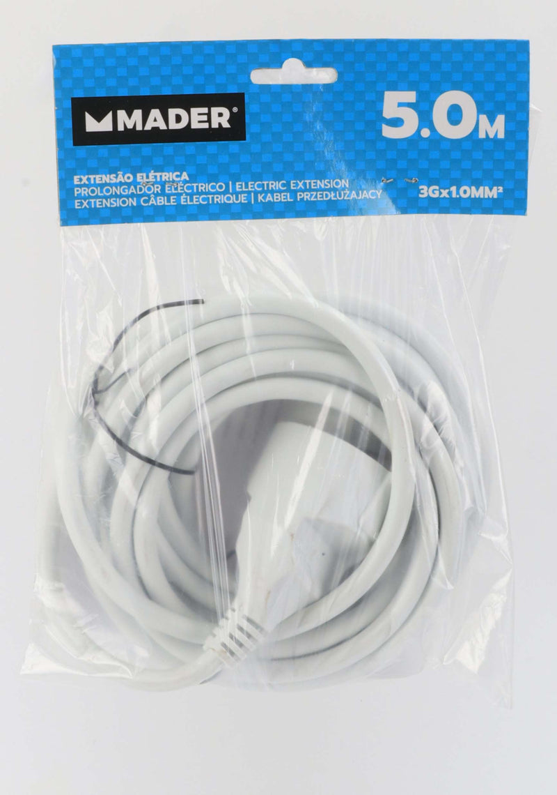 Extensión eléctrica, blanca, 5 m, 3Gx1,0 mm² - MADER®