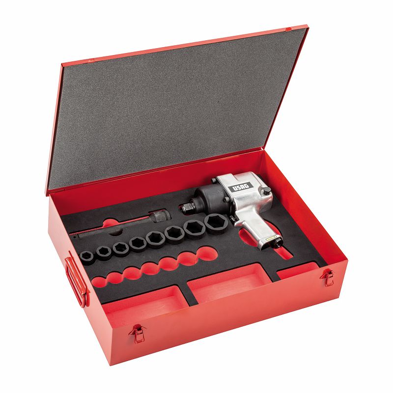 USAG (928 DN/S12) Sortido com chave de impacto em caixa de chapa de aço (13 unid.)