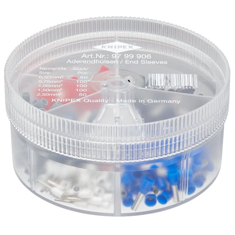 Knipex (97 99 906) Cajas de surtido con 450 punteras de cable aisladas, 5 juegos de punteras de cable.