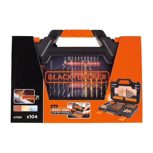 Black&Decker (A7230-XJ) Juego de taladro y atornillador de 104 piezas con estuche de fácil agarre