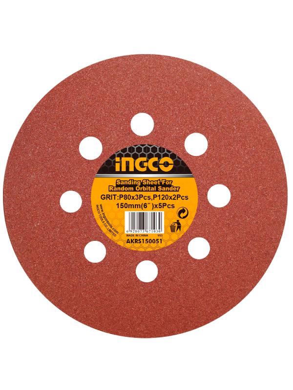 INGCO (AKRS150051) 5 Sheets For 150mm Orbital Sander (P80,120)