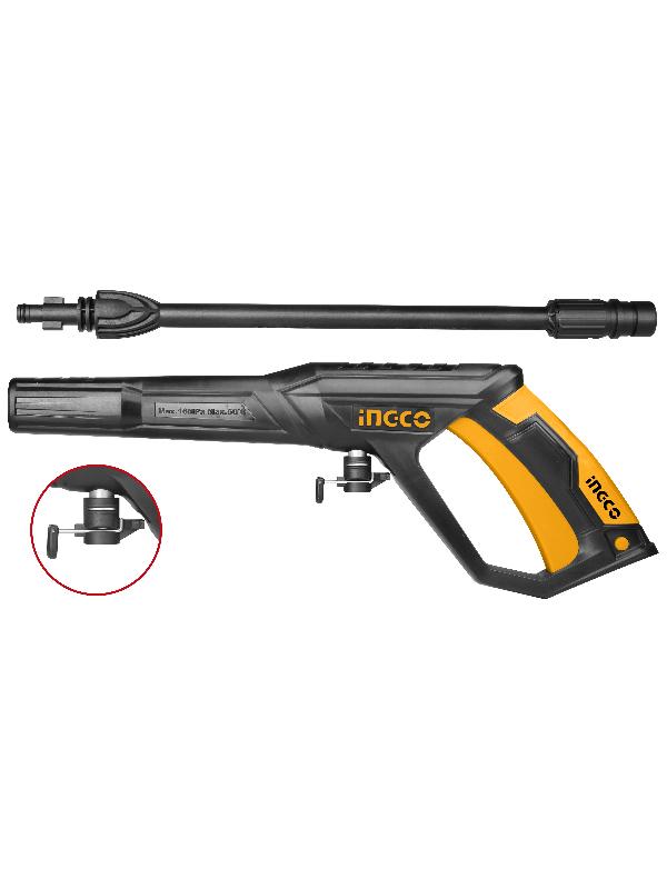 Pistola de hidrolavadora de alta presión INGCO (AMSG028) completa con conexión rápida.