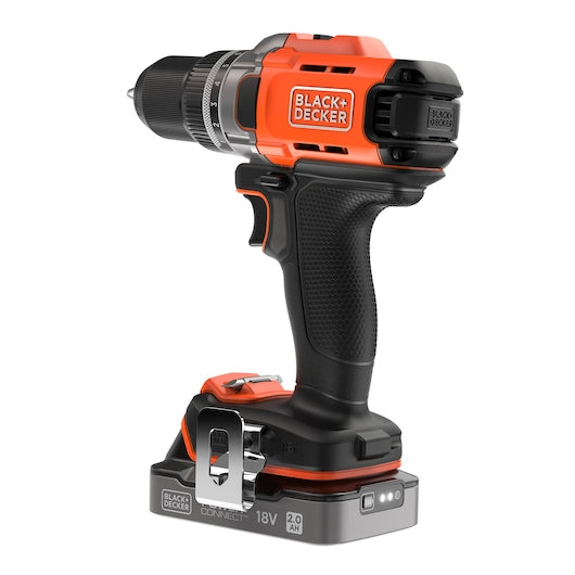 Black&Decker (BCD382D2XK-QW) 18V POWERCONNECT™ Cordless Drill Driver (With 2 x 2.0Ah State Of Charge Batteries, 1A Charger and Kitbox)