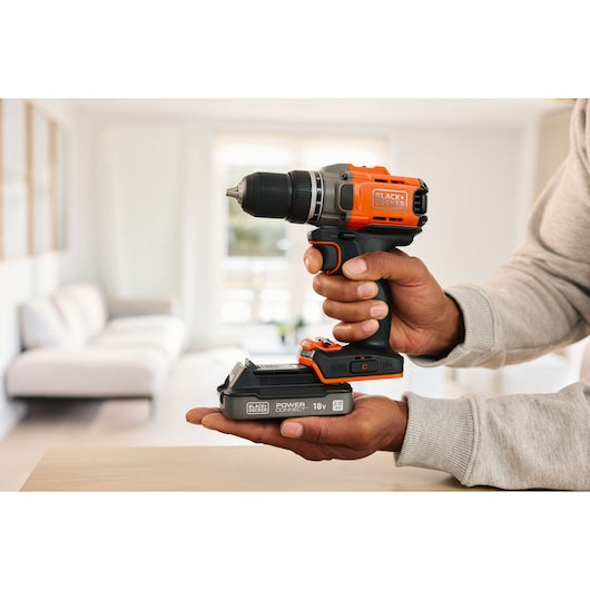 Black&Decker (BCD382D1XK-QW) 18V POWERCONNECT™ Cordless Drill Driver (With 2.0Ah State Of Charge Battery, 1A Charger and Kitbox)
