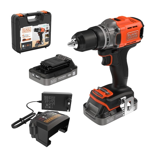 Black&Decker (BCD382D2XK-QW) 18V POWERCONNECT™ Cordless Drill Driver (With 2 x 2.0Ah State Of Charge Batteries, 1A Charger and Kitbox)