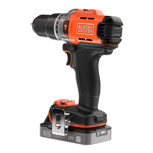 Berbequim de impacto sem fio Black&Decker (BCD383D2XK-QW) 18V POWERCONNECT™ (com 2 baterias de estado de carga de 2,0 Ah, carregador de 1 A e estojo de ferramentas)