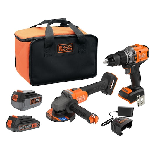 Black&Decker (BCD383D2TA-QW) 18V POWERCONNECT 18V Cordless Hammer Drill (2x 2Ah battery, 1A charger, 120 accessories and 16" tool box)