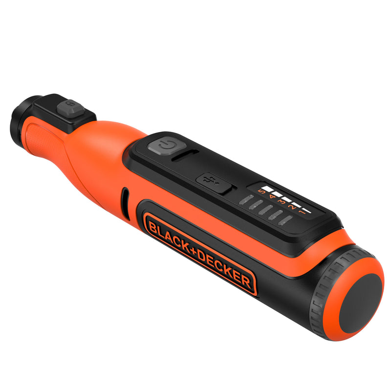 Ferramenta multifuncional rotativa Black&amp;Decker (BCRT8IK-XJ) de 7,2 V com bateria integrada de 1,5 Ah. Inclui 53 acessórios, cabo USB e mala de transporte.