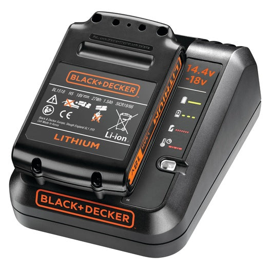 Cargador rápido Black&Decker (BDC1A15-QW) de 1 A + batería de iones de litio de 18 V y 1,5 Ah