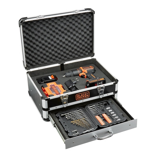 Taladro percutor Black&Decker (BDC718AS2F-QW) de 18 V con 2 baterías y 80 accesorios en estuche de transporte