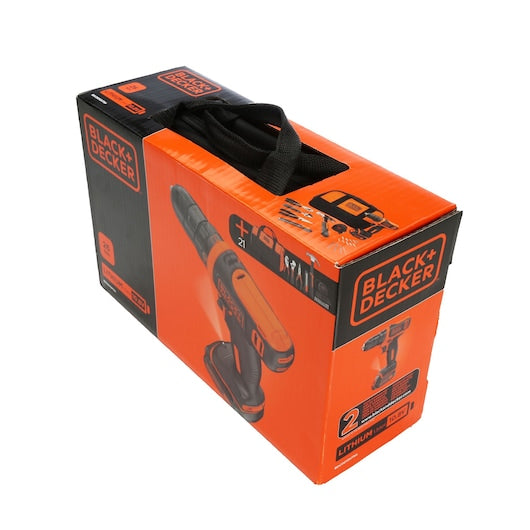 Taladro atornillador inalámbrico ultracompacto Black&Decker (BDCDD12HTSA-QW) de 10,8 V con 20 herramientas manuales, accesorios y bolsa de almacenamiento.