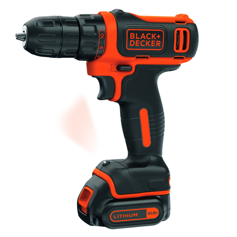 Black&Decker (BDCDD12KB-QW) 10.8V 26Nm Drill Driver, 10mm Chuck with 2 1.5Ah Lithium Batteries, Charger and Case