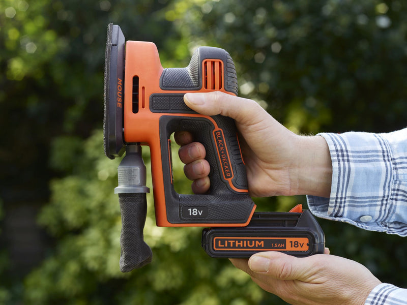 Black&Decker (BDCDS18-QW) 18V 1.5Ah Cordless Mouse® Detail Sander With 1.5Ah Battery, 1 Hour Charger and 5 Accessories