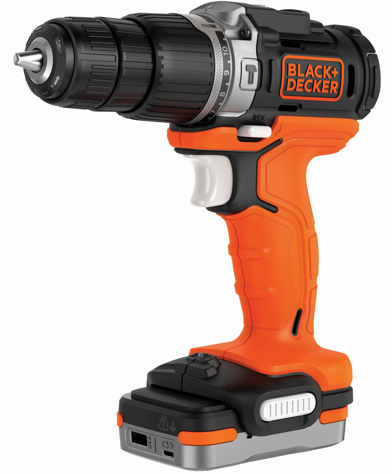 Black&Decker (BDCHD12S1-XJ) 12V 40Nm Hammer Drill, 10mm Chuck with 1 USB 1.5Ah Lithium Battery and USB Cable