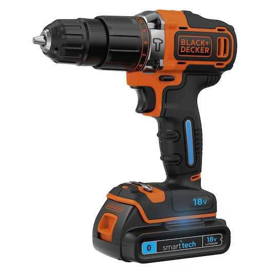 Taladro percutor inalámbrico Black&Decker (BDCHD18KST-QW) de 18 V con tecnología inteligente de 2 velocidades, cargador de 400 mA y estuche