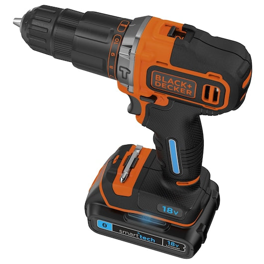 Taladro percutor inalámbrico Black&Decker (BDCHD18KST-QW) de 18 V con tecnología inteligente de 2 velocidades, cargador de 400 mA y estuche