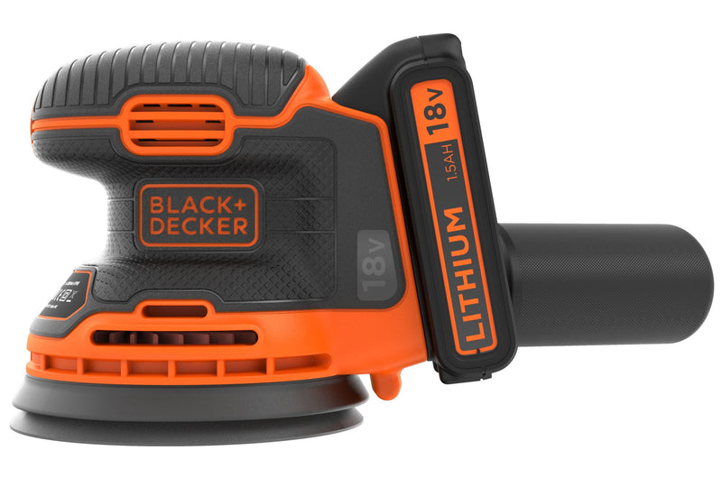 Black&Decker (BDCROS18-QW) 18V 125mm Random Orbital Sander with 1 sanding sheet, 1 1.5Ah Lithium battery, charger and carrying bag
