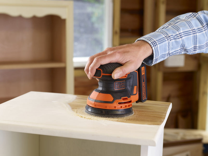 Black&Decker (BDCROS18-QW) 18V 125mm Random Orbital Sander with 1 sanding sheet, 1 1.5Ah Lithium battery, charger and carrying bag