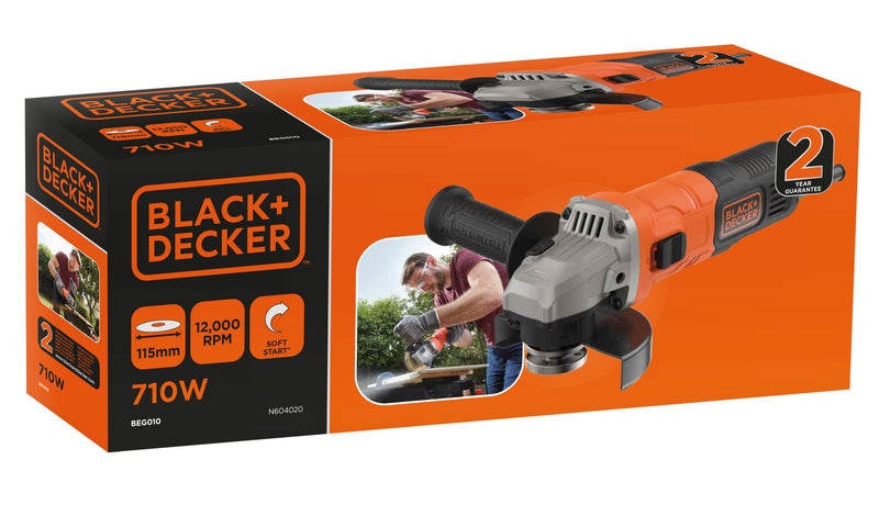 Black&Decker (BEG010-QS) Mini Grinder 710W 115mm with restart protection and 2-position side handle