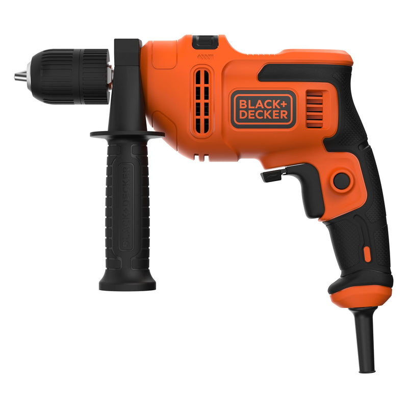 Taladro percutor Black&amp;Decker (BEH200-QS) de 500 W, portabrocas de 13 mm, 0-2900 rpm, 49300 ipm. Incluye empuñadura lateral.