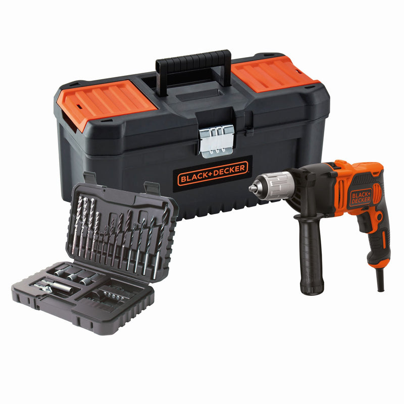 Black&Decker (BEH850KA32-QS) KIT: 850W Hammer Drill with 32 accessory set, side handle and 16" tool box