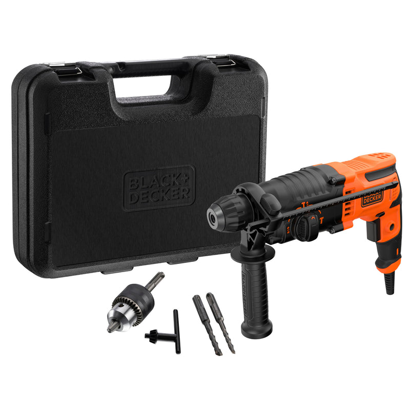 Black&Decker (BEHS01K-QS) 650W SDS-Plus Hammer, 3 Modes, 13mm Wrench, 2 SDS-Plus Drill Bits, Side Handle, and Carrying Case