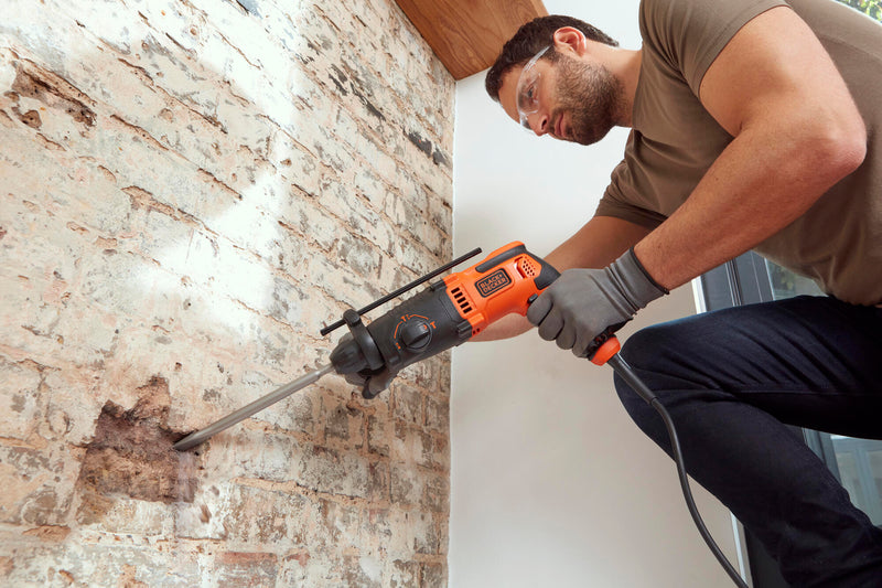 Black&Decker (BEHS01K-QS) 650W SDS-Plus Hammer, 3 Modes, 13mm Wrench, 2 SDS-Plus Drill Bits, Side Handle, and Carrying Case